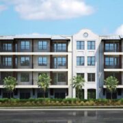 A rendering of the exterior of an apartment building.