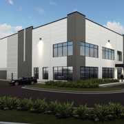 A rendering of the exterior of an industrial building.