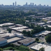 A view of the city from above shows many buildings.