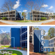 A series of photographs showing the exterior and interior of an apartment complex.