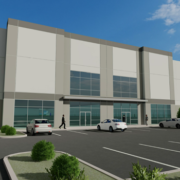 A rendering of the exterior of an industrial building.