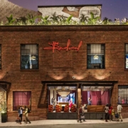 A rendering of the exterior of a restaurant called hotel.