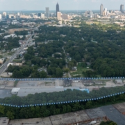 A view of the city from above.