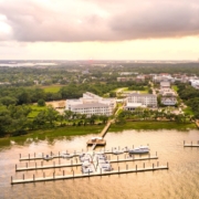 A large body of water with many docks in it