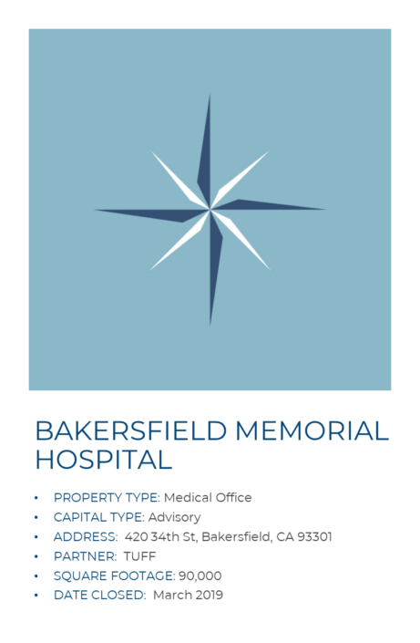 A blue and white poster with the words bakersfield memorial hospital