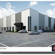 A rendering of the exterior of an industrial building.