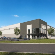 A rendering of the exterior of an industrial building.