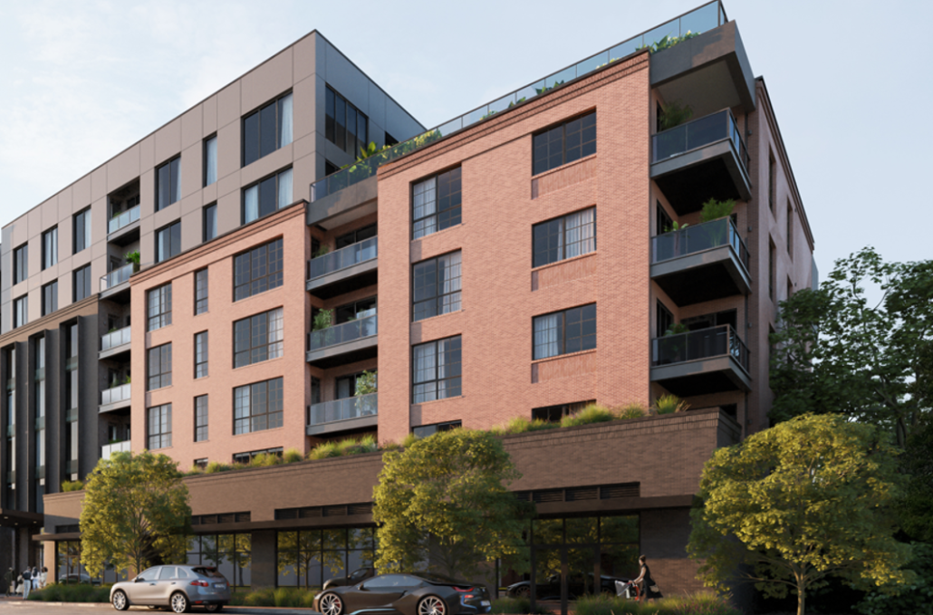 A large building with many windows and balconies.